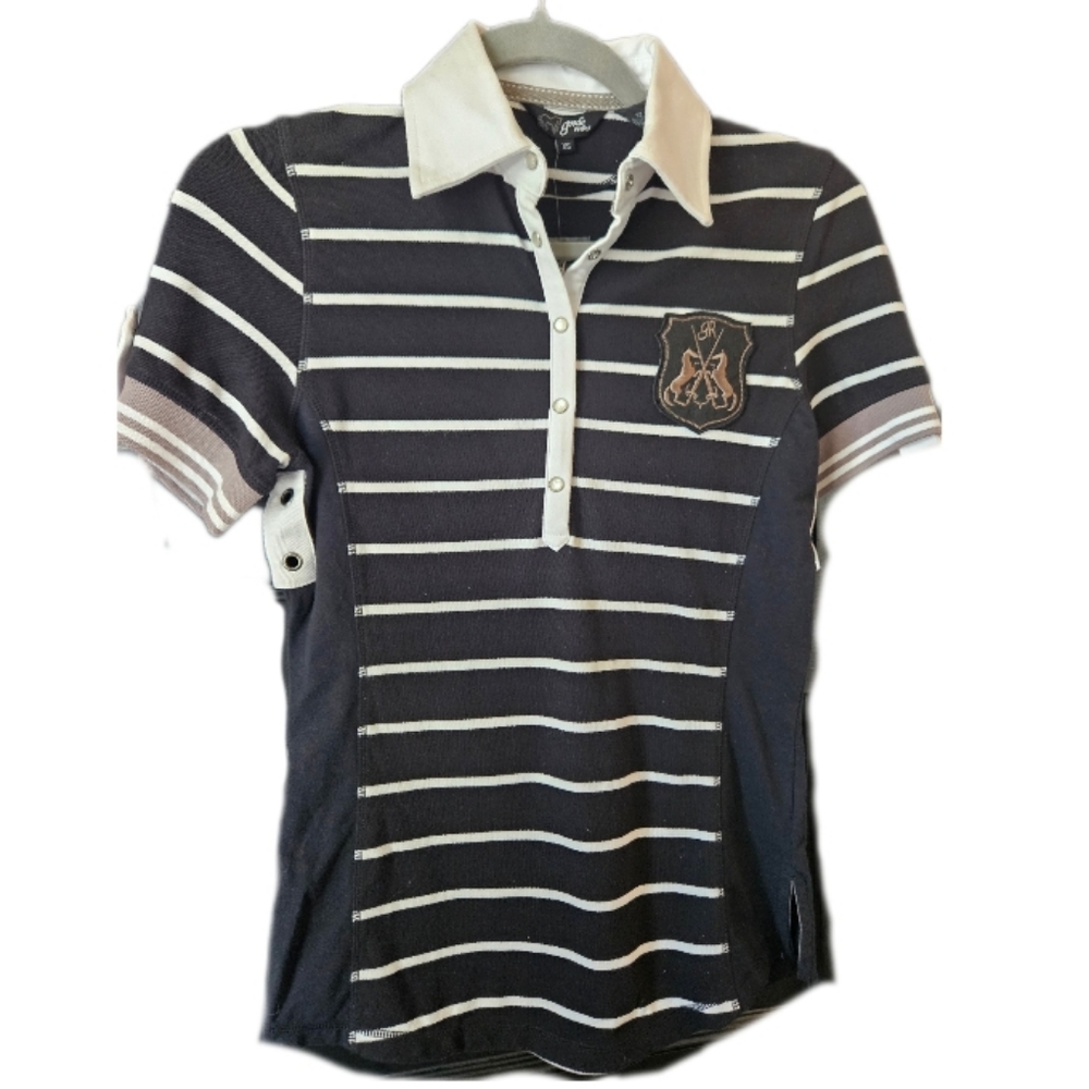 Goode Rider Womens Equestrian Polo Shirt.  Size XS.  Black & White.
